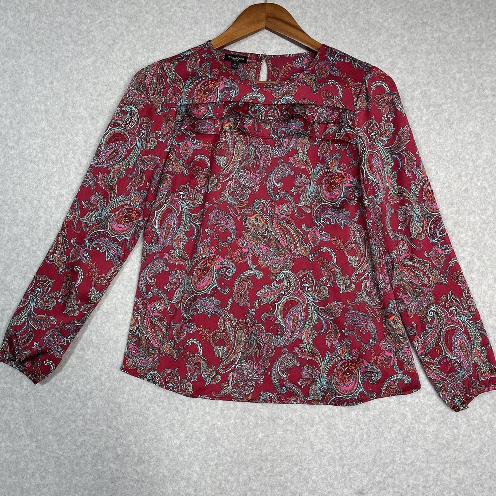 Talbots Blouse Womens Petite Multicolored Paisley Long Sleeve
